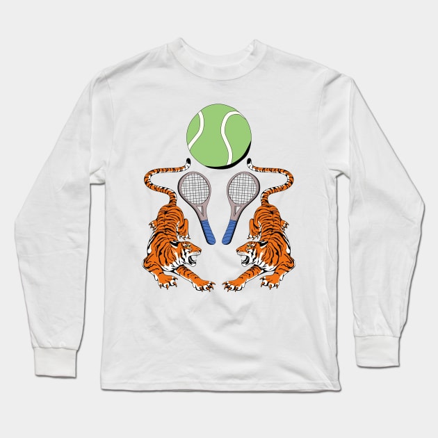 Tiger Tennis Ball Sports Team Jersey - White Version Long Sleeve T-Shirt by Millusti